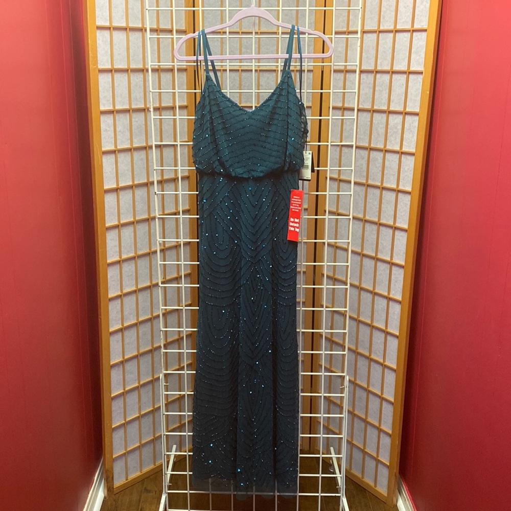 Adrianna Papell blue green sequined and beaded gown Size 8P